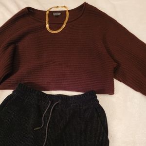 SOLD Topshop burgundy wide sleeve cropped sweater.